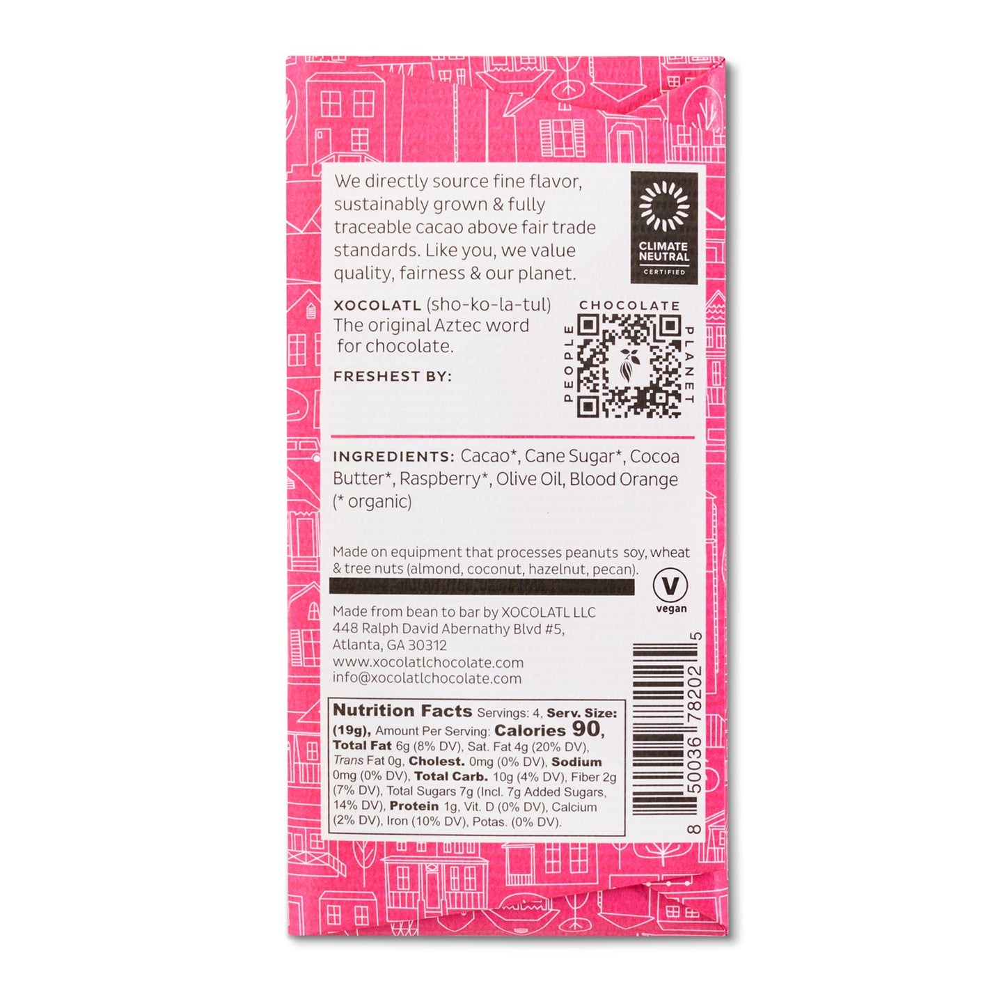 Xocolatl - Love & Happiness Dark Chocolate Raspberry Bar