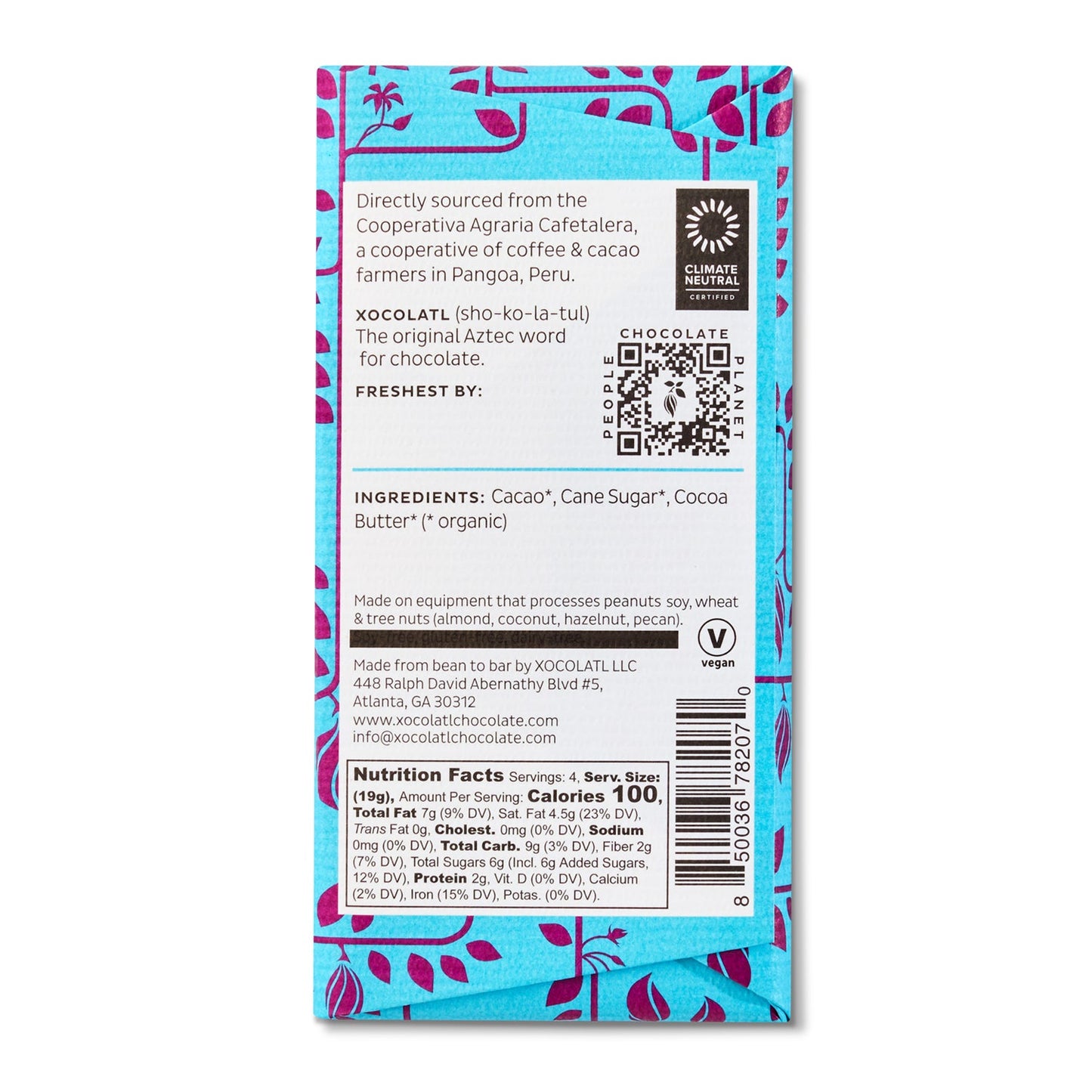 Xocolatl - San Martin De Pangoa, Peru 70% Dark Chocolate Bar